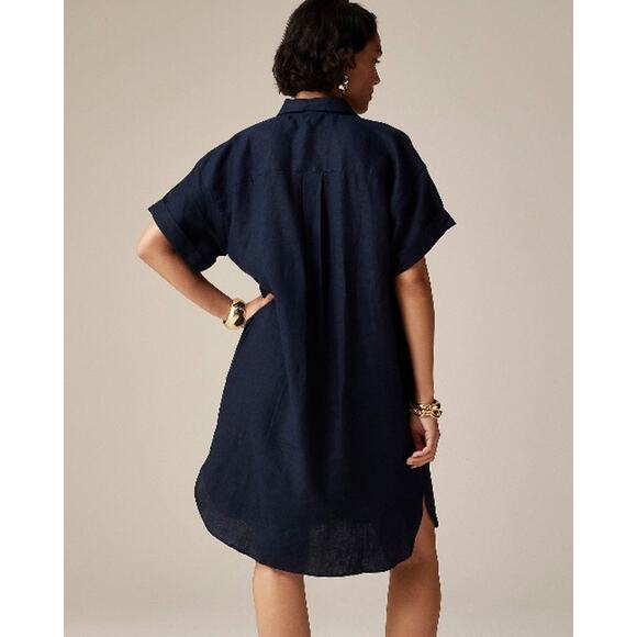 J.Crew Capitaine Shirtdress Women's XS Navy Blue Linen Button Front Short Sleeve - Picture 2 of 8